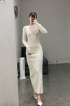 SWAYING/KNIT patchwork striped long skirt SW23AW3B09 white